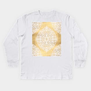 White Gouache Doodle on Gold Paint Kids Long Sleeve T-Shirt